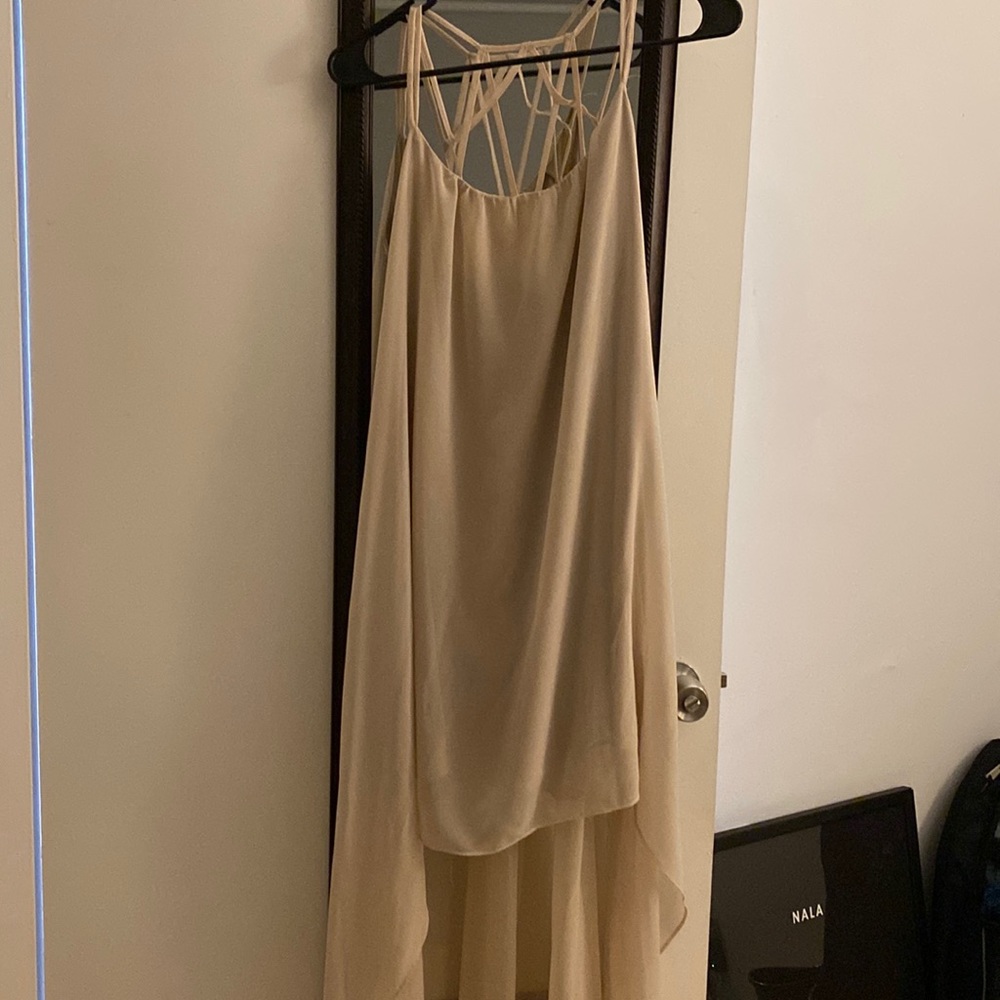 High-low nude dress with strappy back